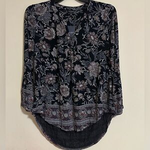 NWT Lucky Brand black floral boho peasant top women’s size medium long sleeve